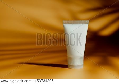Cosmetic Container Mock Up. Blank Mosturizing Cream On Minimalistic Background. Beauty Product Packa