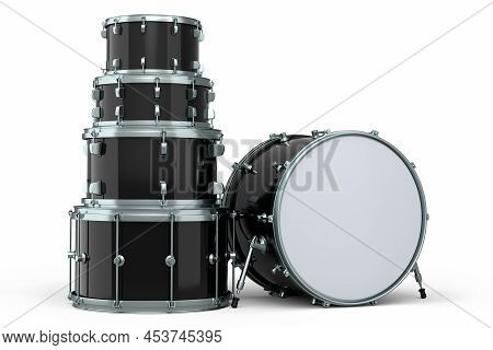 Set Of Realistic Drums Or Drumset On White Background