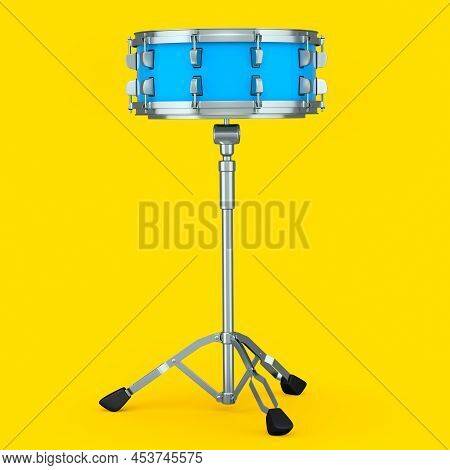 Realistic Drum And Wooden Drum Sticks And Stand On Yellow Background