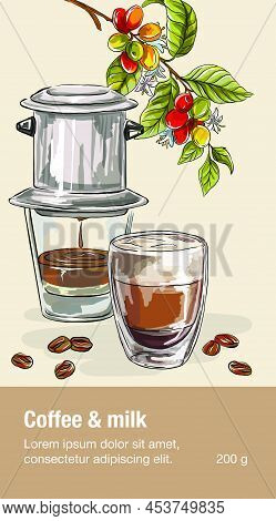 Banner Of Coffee With Milk Which Can Be Used For Menu Books And Cafe Promotions. Graphic Style Eleme