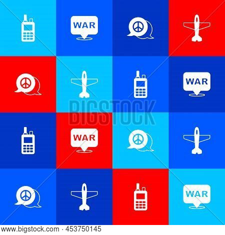 Set Walkie Talkie, The Word War, Peace And Plane Icon. Vector