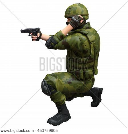 Soldier With A Machine Gun Isolated White Background 3d Illustration