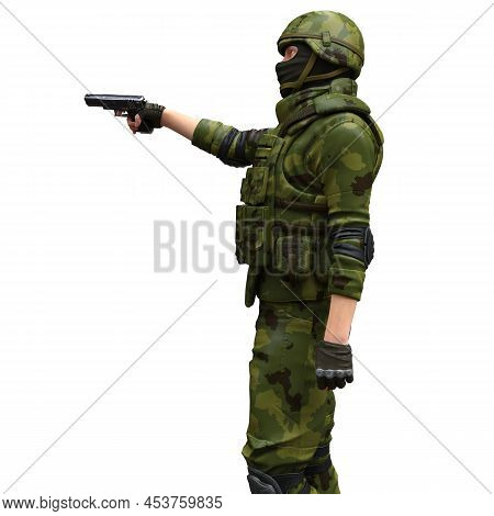 Soldier With A Machine Gun Isolated White Background 3d Illustration