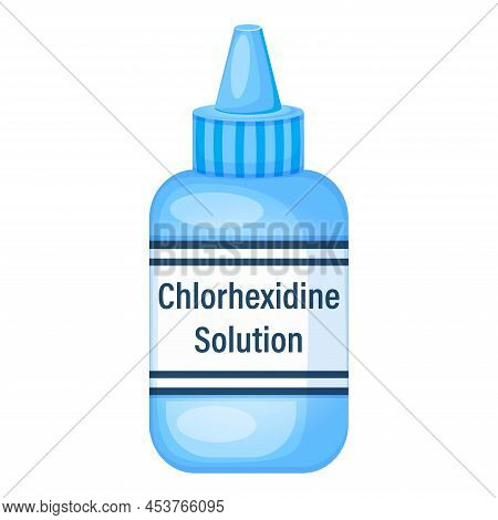 Chlorhexidine Solution In A Plastic Bottle Cartoon Vector Illustration, Isolated On A White Backgrou