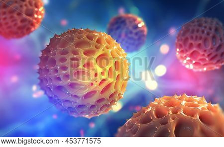 Viruses And Germs 3d Illustration. Danger Of An Epidemic. Infection Of Body, Gene Mutations, Allergi