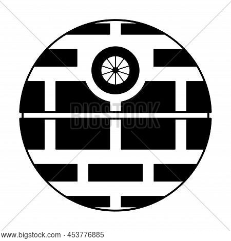 Death Star Icon, Mobile Space Station Symbol, Circle Galaxy Planet Vector Illustration .