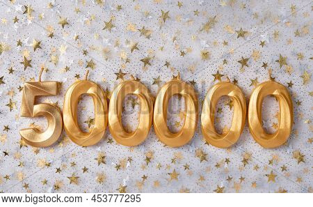 500000 Followers Card. Template For Social Networks, Blogs. Festive Background Social Media Celebrat