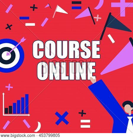 Hand Writing Sign Course Online. Business Overview Elearning Electronic Education Distant Study Digi
