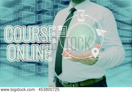 Text Caption Presenting Course Online. Word For Elearning Electronic Education Distant Study Digital