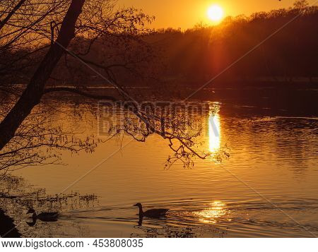 sundown at a lake in the german westphalia