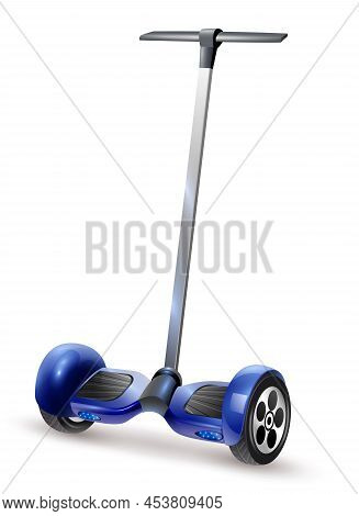 Realistic Self-balancing Gyro Two-wheeled Board Scooter Or Hoverboard Close Up View Dark Blue Vector