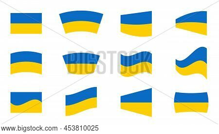 Set Ukrainian Flag Yellow Blue Color. Symbol Of Freedom And Democracy In Ukraine. Stop War.
