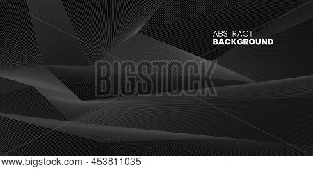 Abstract Polygonal Background In Black Colors. Banner Template. Stock Vector Illustration.