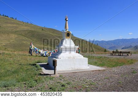 Tyva Republic. Russia - June 2017. Stupa (suburgan) - A Buddhist Architectural And Sculptural Religi