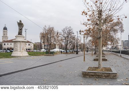 Skopje, North Macedonia - December 2018: View Of Dimitar Valhov Walk.