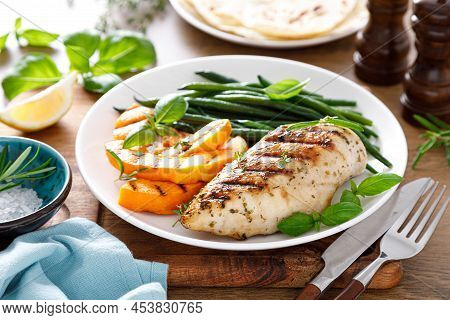 Grilled Chicken Breast With Green Beans And Butternut Squash