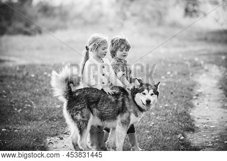 Boy And Girl Brother And Sister Traveling Away From Home. Camping Tourism And Vacation Concept. Kids