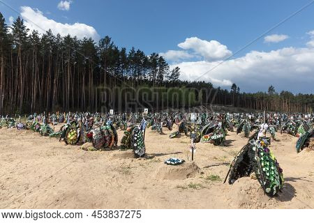 War In Ukraine. Cemetery In Irpen With Fresh Graves