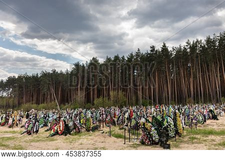 War In Ukraine. Cemetery In Irpen With Fresh Graves
