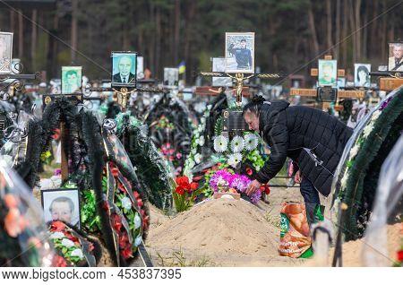 War In Ukraine. Cemetery In Irpen With Fresh Graves