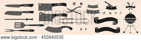 Logo Constructor For Barbecue, Grill Party Set. Vector Stock Illustration Isolated On Background For