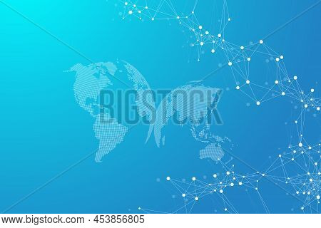 World Map Point With Global Technology Networking Concept. Digital Data Visualization. Lines Plexus.