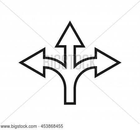 Three Arrow Way Icon. Arrow Way With 3 Options Of Road. Choice Of Pathway. Outline Icon. Choose Of D