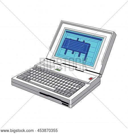 Old Computer Unit With A Monitor On A White Background In Eps 10