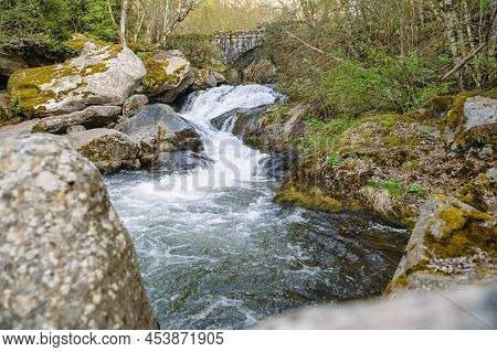 Waterfall At Madriu Perafita Claror Valley In Andorra,unesco World Heritage Site