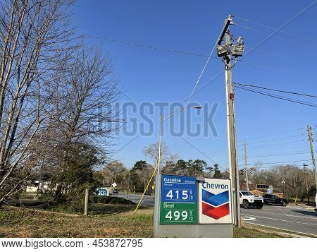 Hephzibah, Ga Usa - 03 07 22: Gas Prices At The Chevron Station 4.15 A Gallon