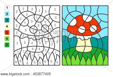 Vector Coloring Page Color By Numbers Easter Egg Hunt. Puzzle Game For Children Education And Activi