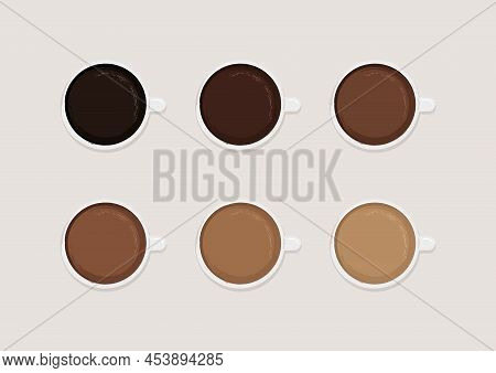 Hand Drawn Coffee Cup Top View. National Coffee Day. Color Of Coffee Vector.