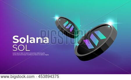 Solana Coin Banner. Sol Coin Cryptocurrency Concept Banner Background.