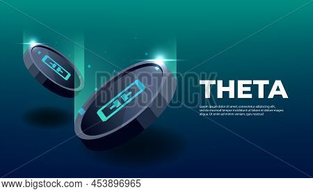 Theta Token Banner. Theta Coin Cryptocurrency Concept Banner Background.