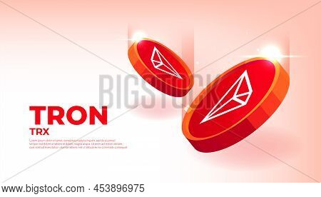 Tron (trx) Banner. Trx Coin Cryptocurrency Concept Banner Background.
