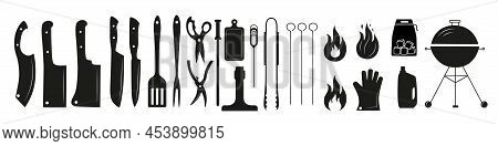 Barbecue, Grill Tools Set. Vector Stock Illustration Isolated On White Background For Design Packagi