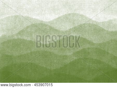 Abstract Art Background Green Colors With Gradient. Watercolor Painting On Canvas With Olive Wavy Pa
