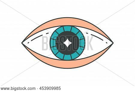 Comic Human Eye With Blue Eyeball And Eyelids Pop Art Groovy Style T Shirt Print Vector Cartoon