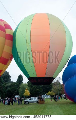 Masternon, New Zealand April, 22 2022 - People Attending Hot Air Balloon Festival In Masterton New Z