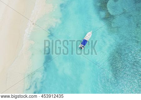 Beautiful Caribbean Beach On Saona Island, Dominican Republic. Aerial Abstract View Of Tropical Idyl