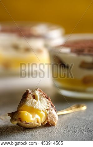 Tiramisu. Dessert With Cream For Breakfast. High Quality Photo