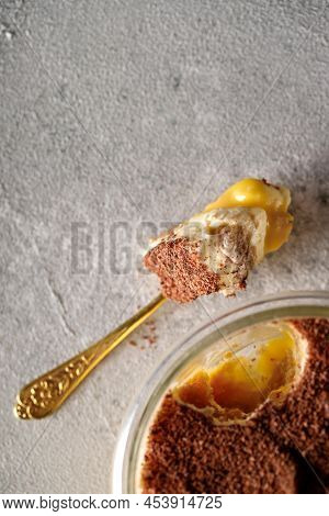 Tiramisu. Dessert With Cream For Breakfast. High Quality Photo