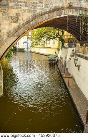 Prague, Czech Republic - April 30, 2018: View Of Romantic Chertovka River In The Historic District O