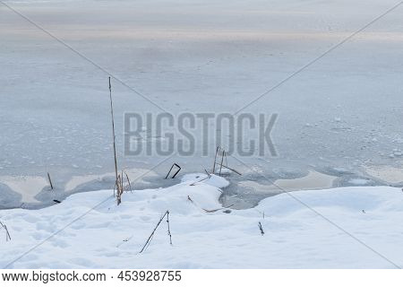 Frozen Lake In The Winter, Bavarian Forest, Germany