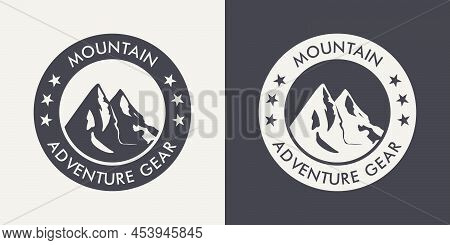 Vector Ventage Labels With Hand Drawn Mountains. 2022. Illustration For Ski Resort, Hiking, Climbing