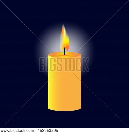 Abstract Realistic Candle Bluebackground. Space Background. Fire Flame. Vector Illustration. Stock I