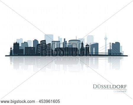 Dusseldorf Skyline Silhouette With Reflection. Landscape Dusseldorf, Germany. Vector Illustration.