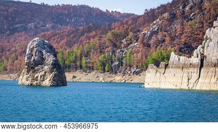 Stone Cliffs At Oymapinar Dam In Green Canyon In Turkey