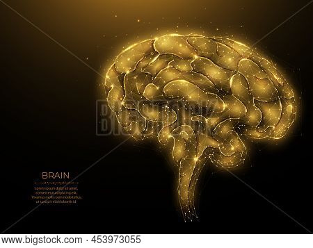 Polygonal Human Brain Vector Illustration On Dark Background. The Concept Of Artificial Intelligence