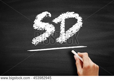 Sd - Secure Digital Is A Proprietary Non-volatile Memory Card Format, Acronym Text On Blackboard